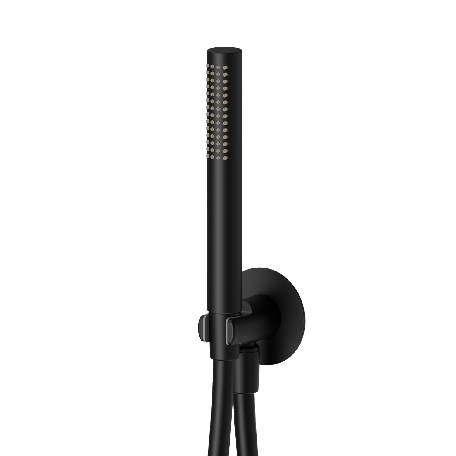 Round complete shower set, with brass hand shower, flexible and wall union with shower holder - finish Matt Black