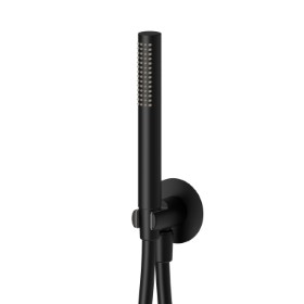Round complete shower set, with brass hand shower, flexible and wall union with shower holder - finish Matt Black
