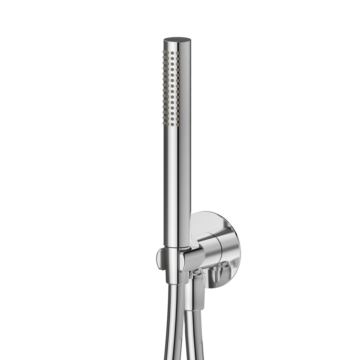 Round complete shower set, with brass hand shower, flexible and wall union with shower holder - finish Chrome