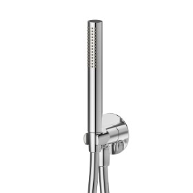 Round complete shower set, with brass hand shower, flexible and wall union with shower holder - finish Chrome