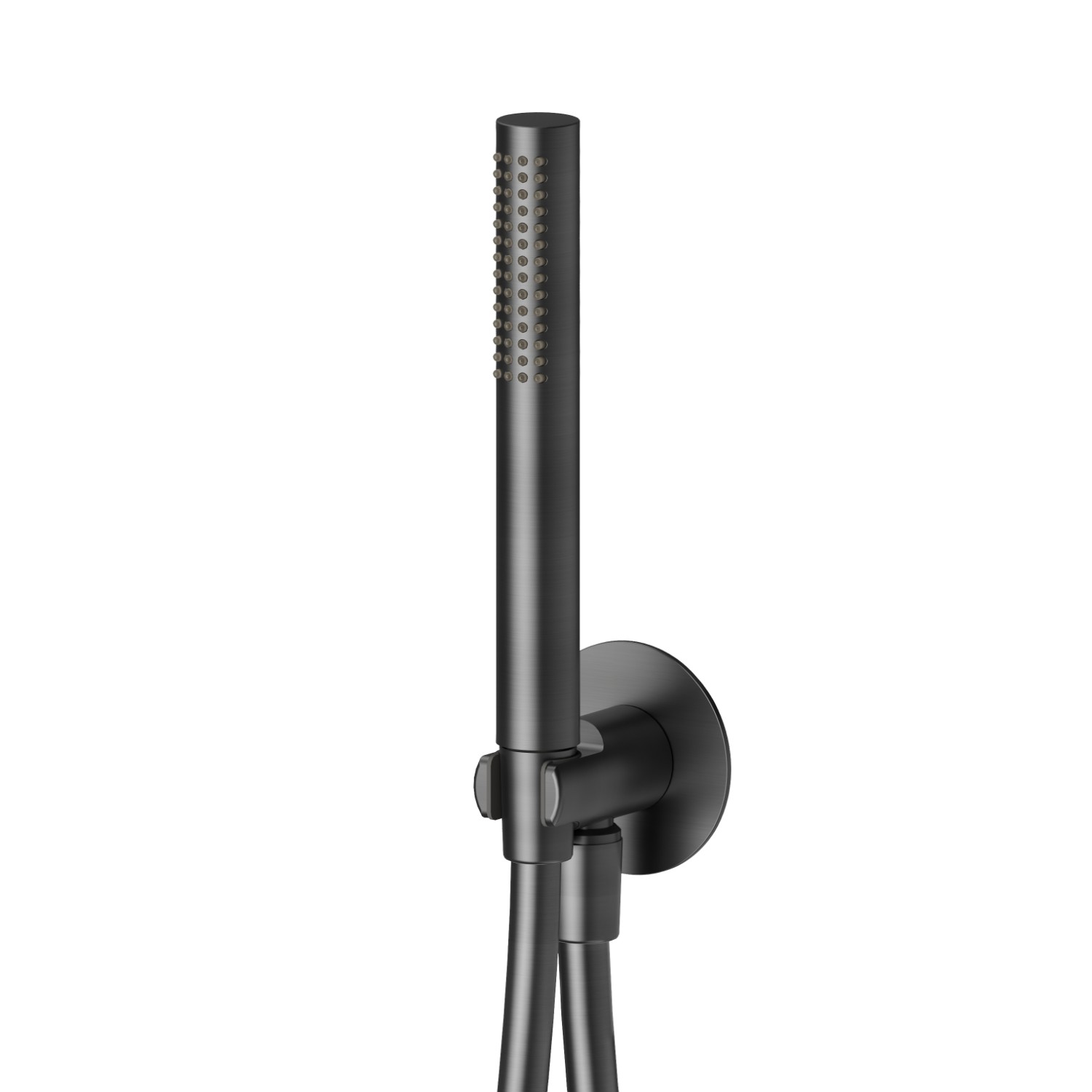Round complete shower set, with brass hand shower, flexible and wall union with shower holder - finish PVD Brushed Gun Metal