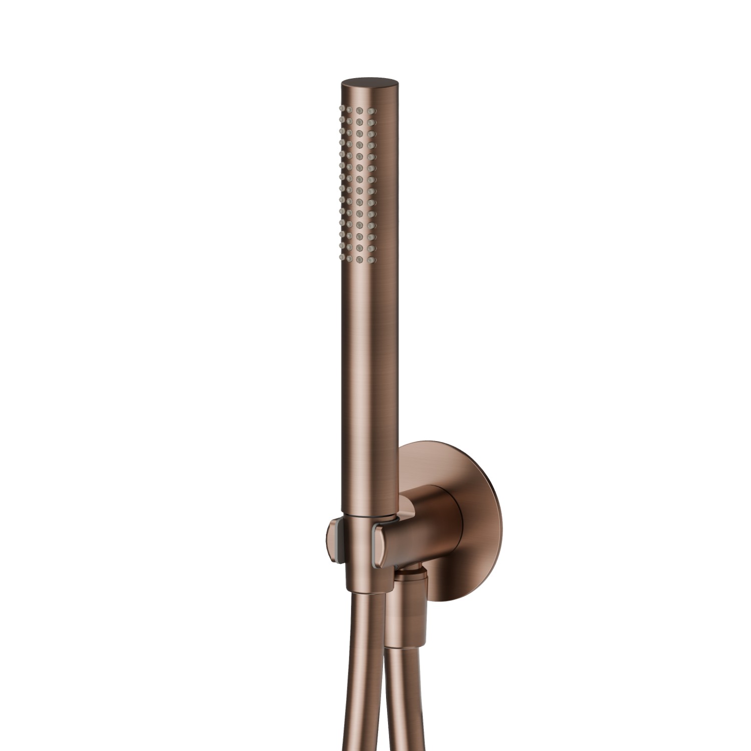 Round complete shower set, with brass hand shower, flexible and wall union with shower holder - finish PVD Brushed Copper Bronze