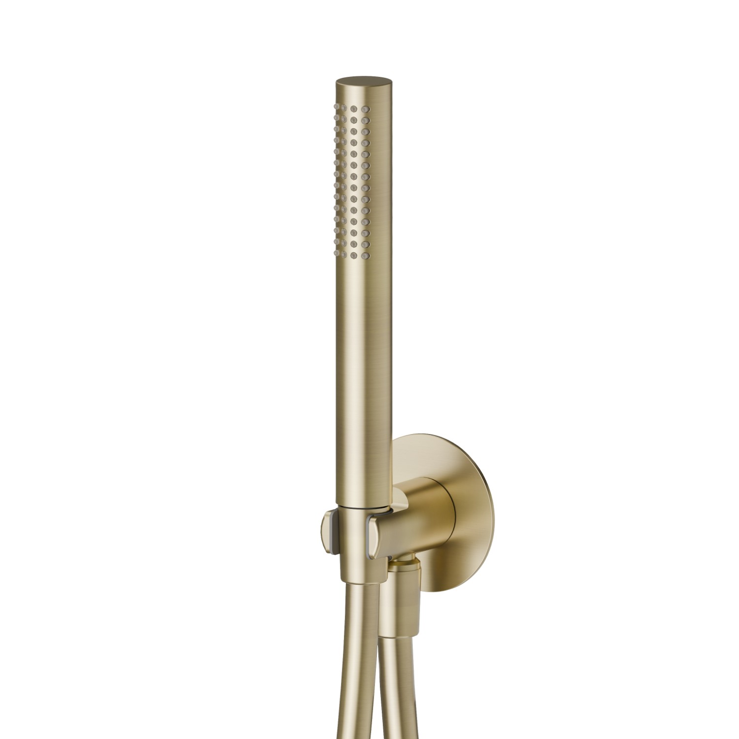 Round complete shower set, with brass hand shower, flexible and wall union with shower holder - finish PVD Brushed Pale Gold