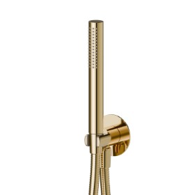 Round complete shower set, with brass hand shower, flexible and wall union with shower holder - finish PVD Glossy Gold