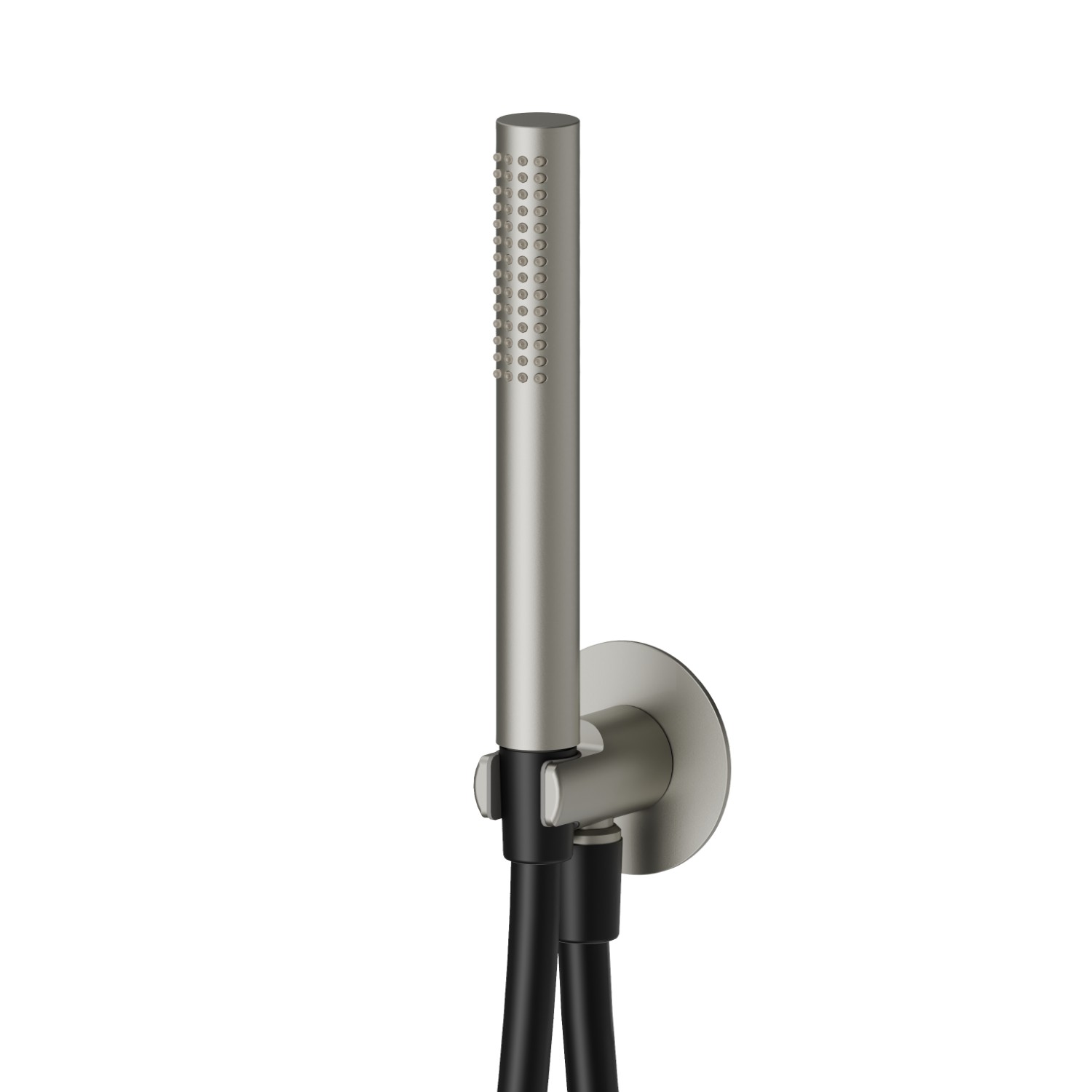 Round complete shower set, with brass hand shower, flexible and wall union with shower holder - finish Titanium Satin