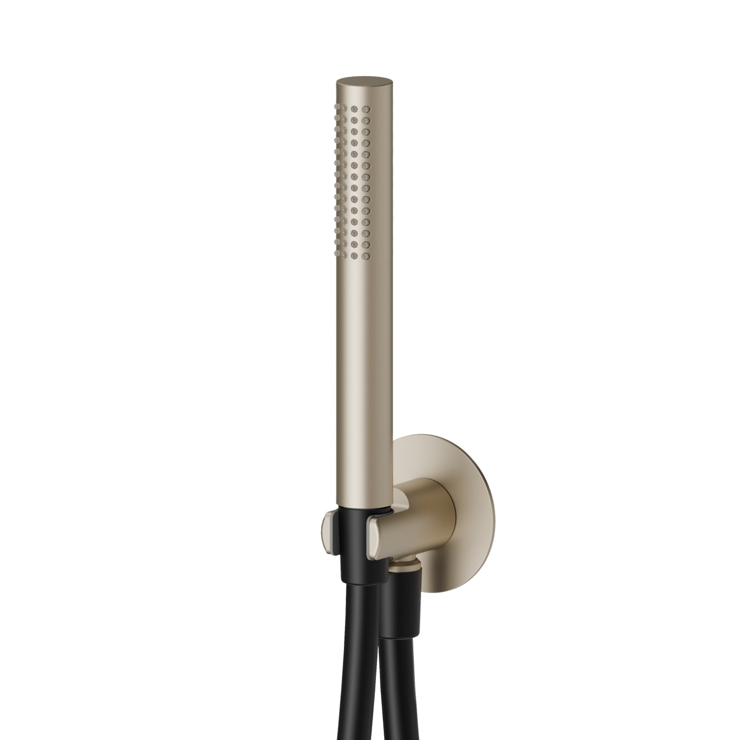 Round complete shower set, with brass hand shower, flexible and wall union with shower holder - finish Gold Satin