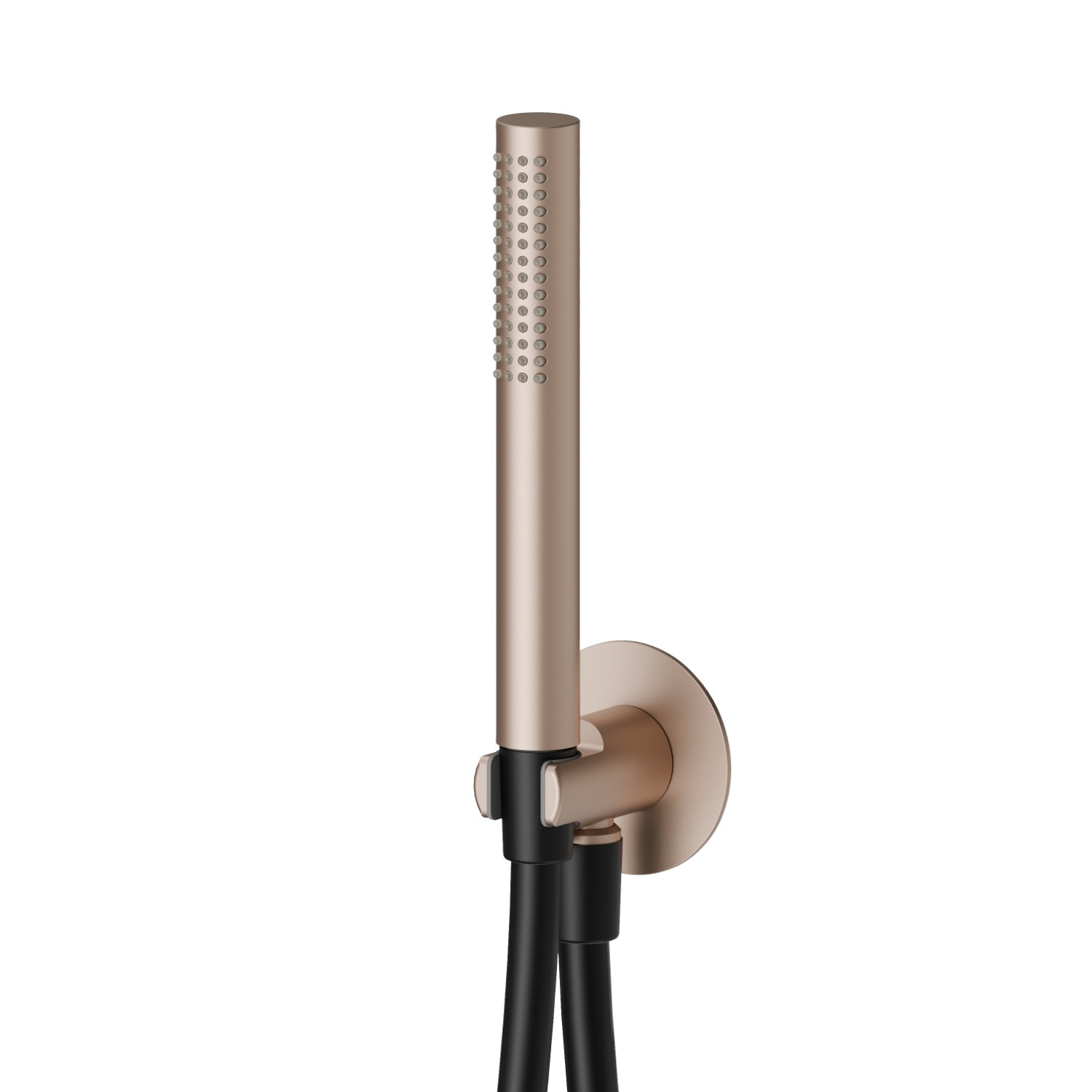 Round complete shower set, with brass hand shower, flexible and wall union with shower holder - finish Copper Satin