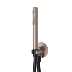 Round complete shower set, with brass hand shower, flexible and wall union with shower holder - finish Copper Glossy