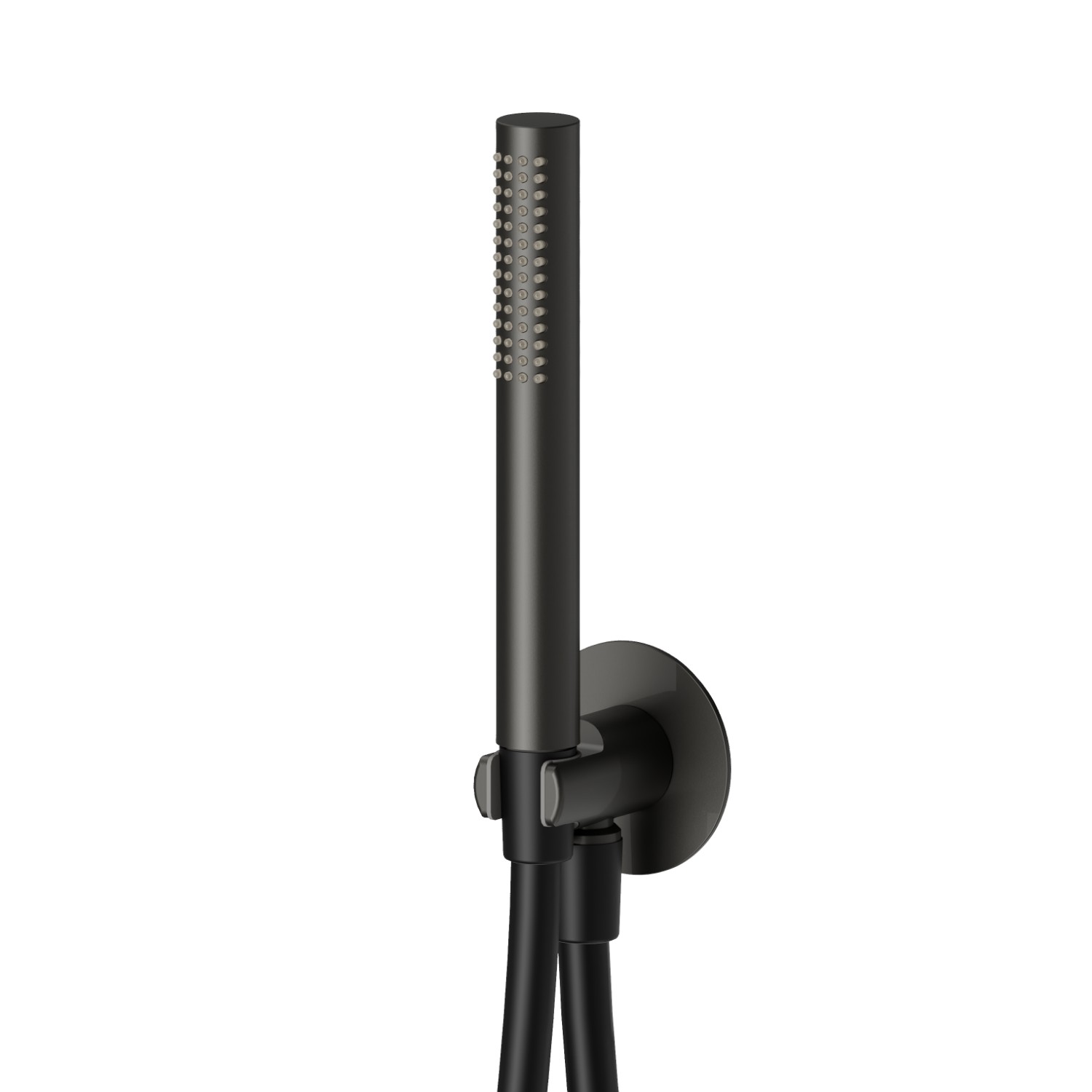 Round complete shower set, with brass hand shower, flexible and wall union with shower holder - finish Carbon Satin