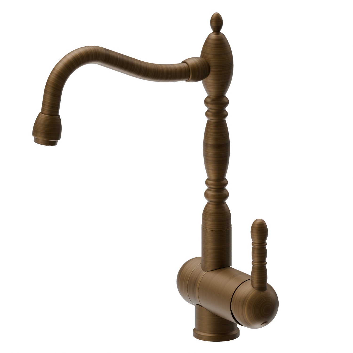 Miscelatore monocomando per lavello con bocca in stile “retro” girevole e reclinabile per sotto finestra - finitura Groove Bronze