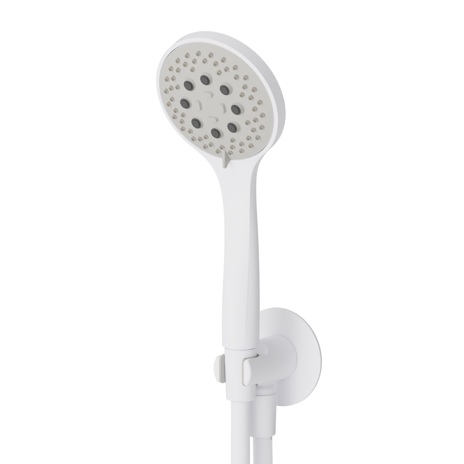 Ensemble de douche avec douchette en ABS 3 jets, flexible et support avec prise d’eau - finition Matt White