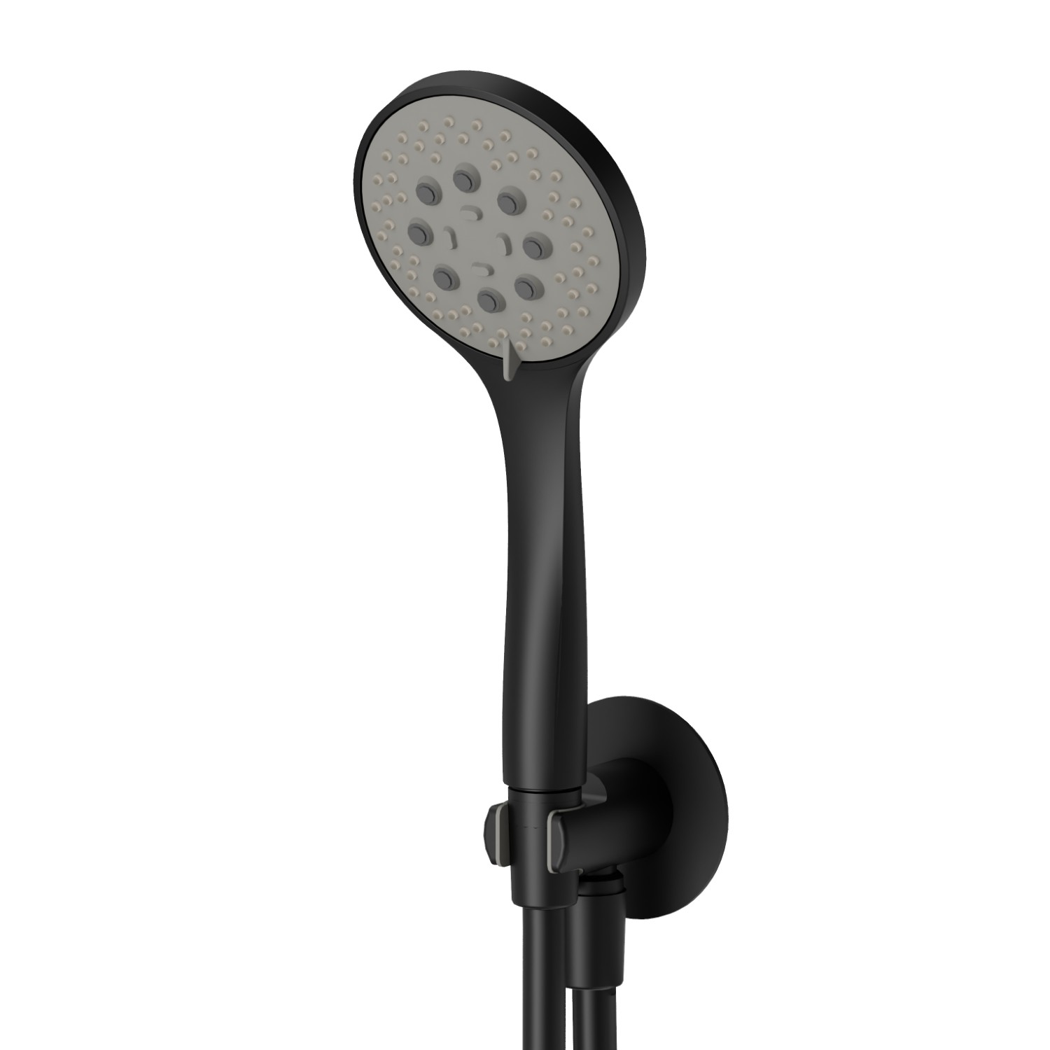 Set doccia completo di doccetta 3 getti in ABS, flessibile e supporto con presa acqua. - finitura Nero opaco