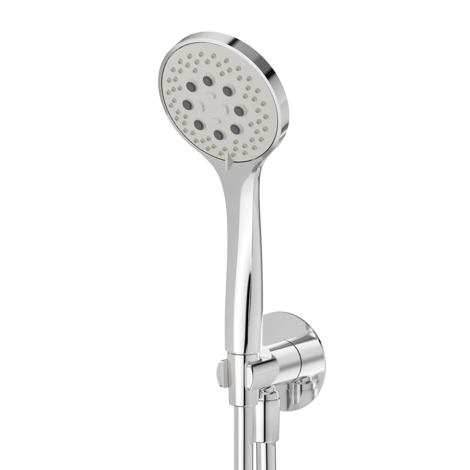 Set doccia completo di doccetta 3 getti in ABS, flessibile e supporto con presa acqua. - finitura Cromo