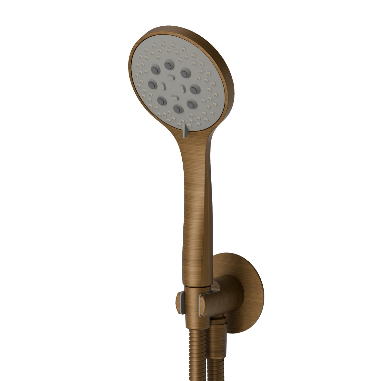 Set doccia completo di doccetta 3 getti in ABS, flessibile e supporto con presa acqua. - finitura Groove Bronze