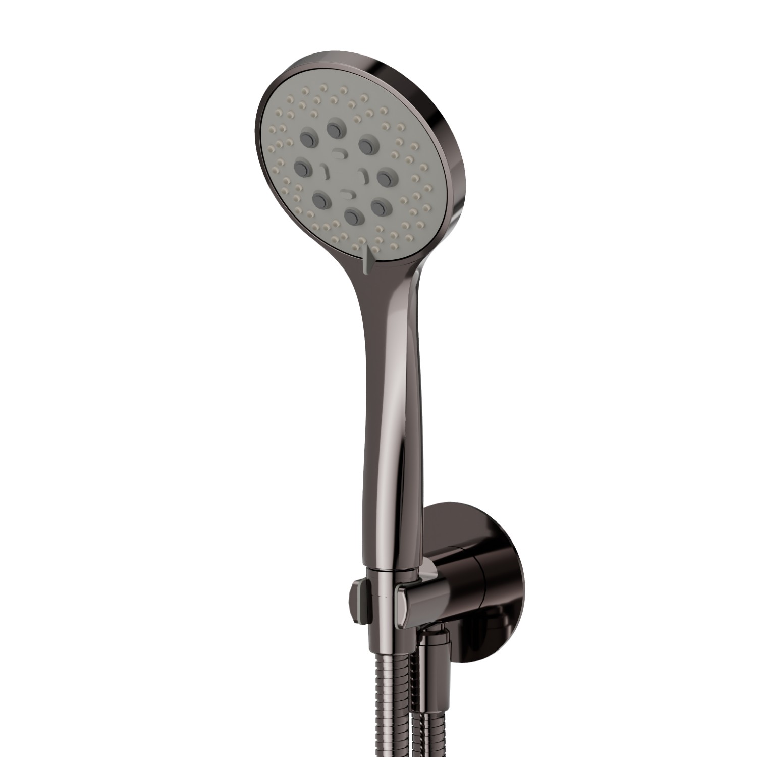 Complete shower set, with 3-jet ABS hand shower, flexible and wall union with shower holder - finish PVD Gun Metal