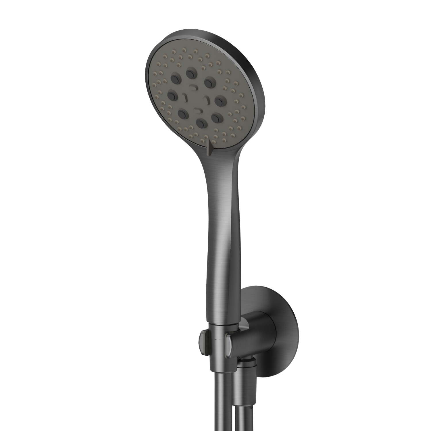 Set doccia completo di doccetta 3 getti in ABS, flessibile e supporto con presa acqua. - finitura PVD Brushed Gun Metal