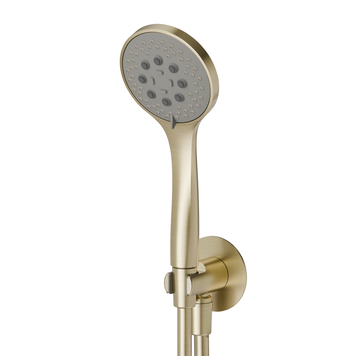 Ensemble de douche avec douchette en ABS 3 jets, flexible et support avec prise d’eau - finition PVD Brushed Pale Gold