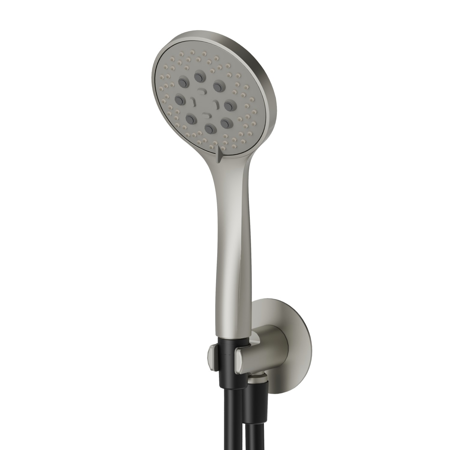 Ensemble de douche avec douchette en ABS 3 jets, flexible et support avec prise d’eau - finition Titanium Satin
