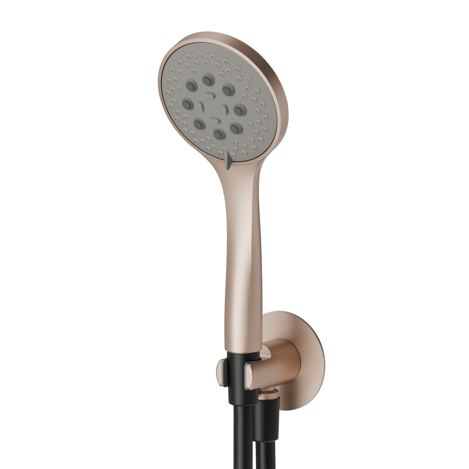 Ensemble de douche avec douchette en ABS 3 jets, flexible et support avec prise d’eau - finition Copper Satin