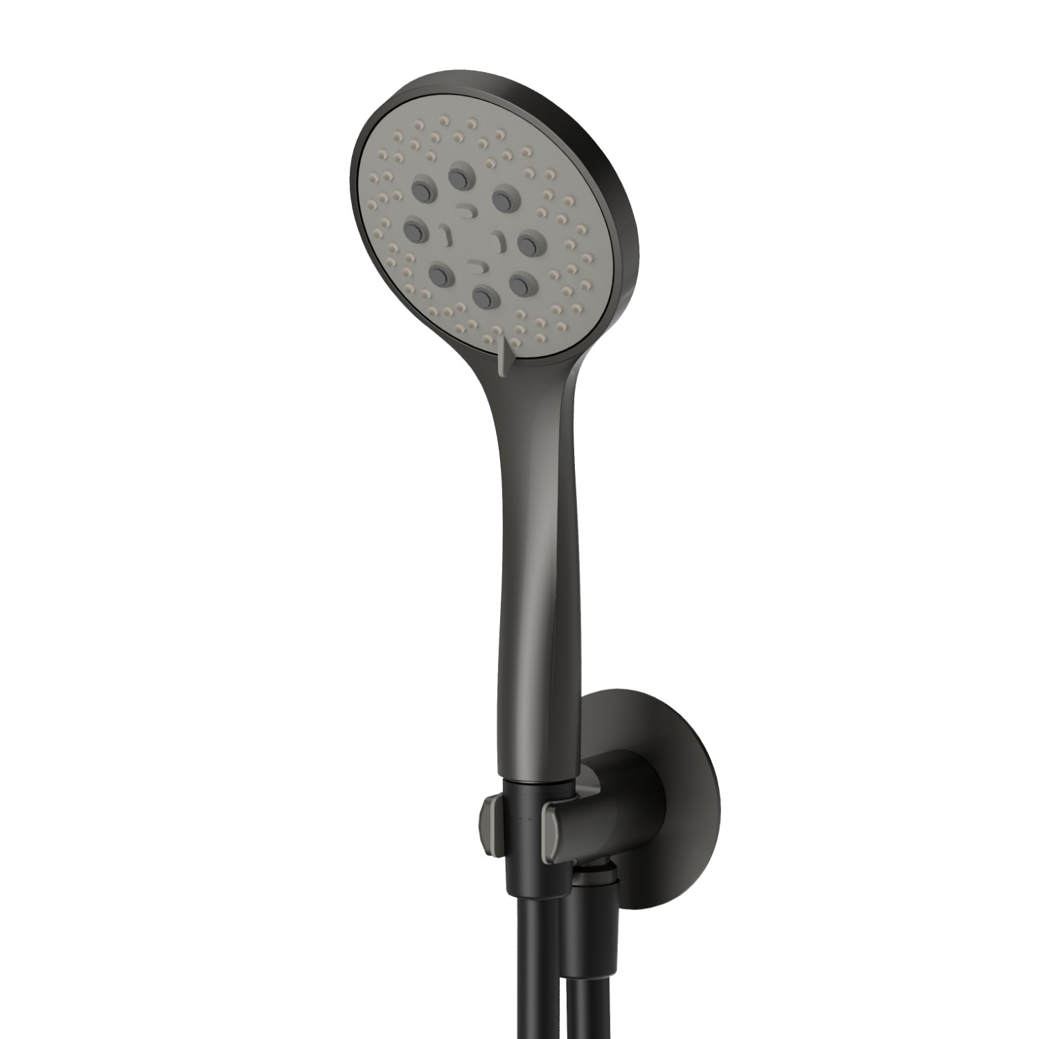 Set doccia completo di doccetta 3 getti in ABS, flessibile e supporto con presa acqua. - finitura Carbon Satin