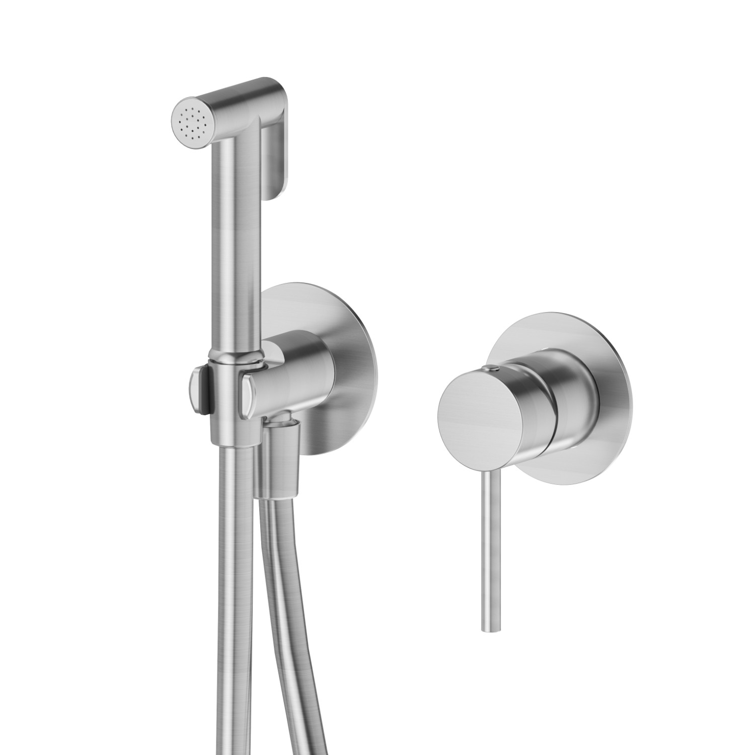 Single lever mixer, hot and cold water, for personal hygiene and toilet. External part - finish PVD Brushed steel