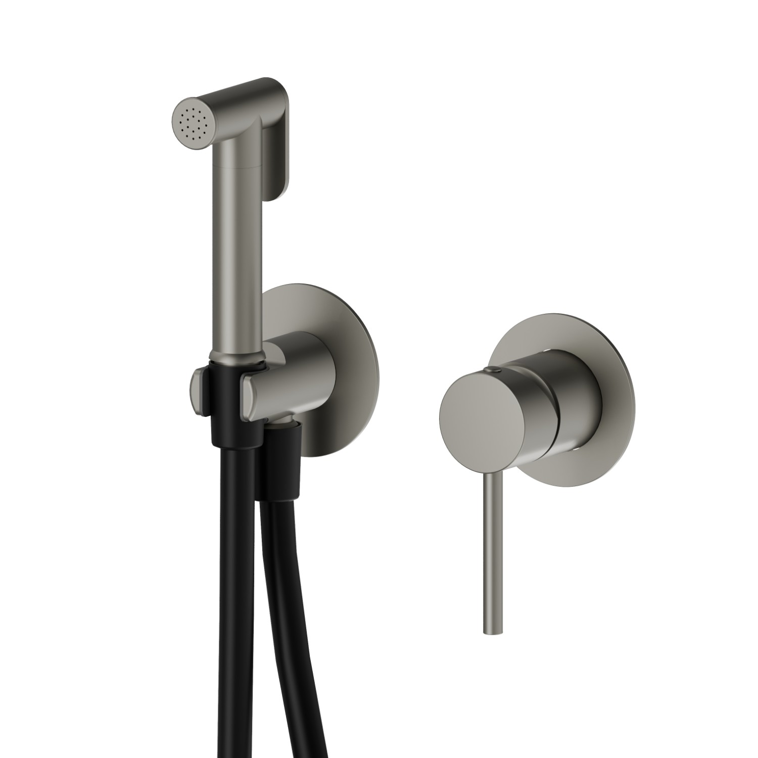 Single lever mixer, hot and cold water, for personal hygiene and toilet. External part - finish Titanium Satin