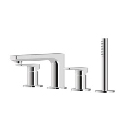 Complete set of deck-mounted mixer, spout, diverter, complete brass hand shower set.