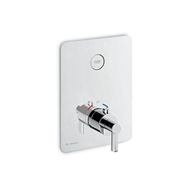Miscelatore termostatico ad incasso ad una uscita, con comando per la regolazione della temperatura e pulsante ON/OFF.