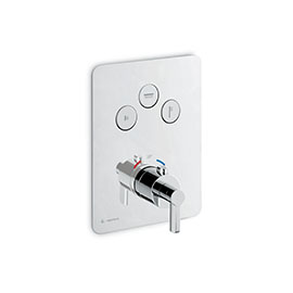 Miscelatore termostatico ad incasso a tre uscite, con comando per la regolazione della temperatura e tre pulsanti deviatori ON/OFF.