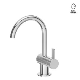 Single lever basin mixer without pop-up waste set.