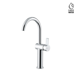 Single lever basin mixer, high version for above counter basin, without pop-up waste set.