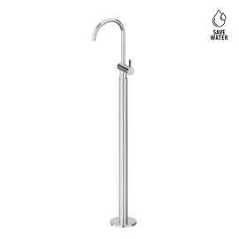 Single lever basin mixer with floor pillar union. Without pop-up waste set.