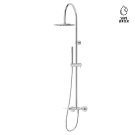 Shower pillar with exposed group complete of diverter, stainless steel head shower and brass single-jet hand shower set.