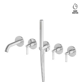 Concealed bath group consisting of: 2 way out diverter, wall spout and shower set.