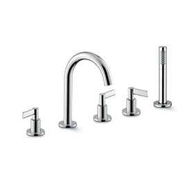 5-hole complete set of: deck mounted mixer spout, divert, complete shower set.