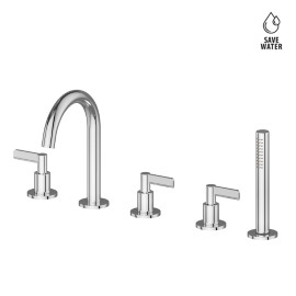 5-hole complete set of: deck mounted mixer spout, divert, complete shower set.