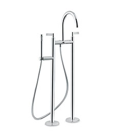 Bathgroup with floor pillar unions, automatic diverter, LL.a50 cm flexible and hand shower.