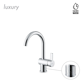 Single lever basin mixer without pop-up waste set.