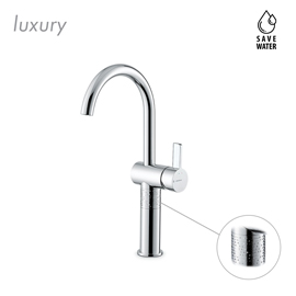 Single lever basin mixer, high version for above counter basin, without pop-up waste set.