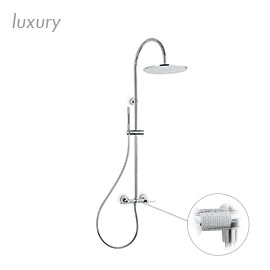 Shower pillar with exposed group complete of diverter, stainless steel head shower and brass single-jet hand shower set.