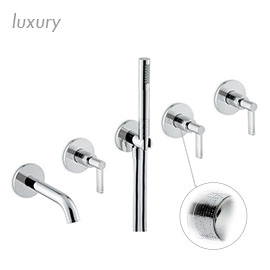 Concealed bath group consisting of: 2 way out diverter, wall spout and shower set.