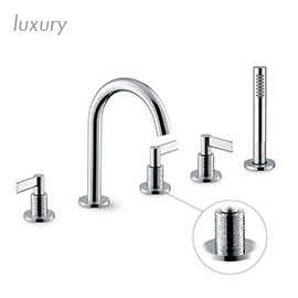 5-hole complete set of: deck mounted mixer spout, divert, complete shower set.