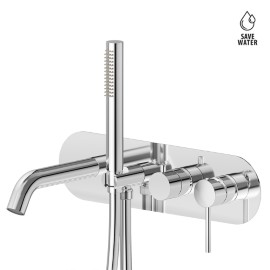 Bath group consisting of: concealed single lever bath mixer with diverter, wall spout and shower set.