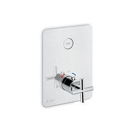 One way out thermostatic concealed mixer with one handle for temperature control and button ON/OFF.