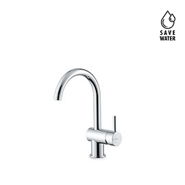 Single lever basin mixer without pop-up waste set.