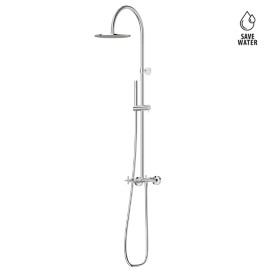 Shower pillar with exposed group complete of diverter, stainless steel head shower and brass single-jet hand shower set.