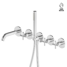 Concealed bath group consisting of: 2 way out diverter, wall spout and shower set.