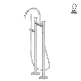 Bathgroup with floor pillar unions, automatic diverter, LL. 150 cm flexible and hand shower.