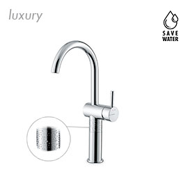Single lever basin mixer, high version for above counter basin, without pop-up waste set.