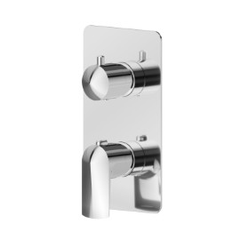 Concealed thermostatic mixer, with one handle for temperature control and one handle for water supply and flow regulation